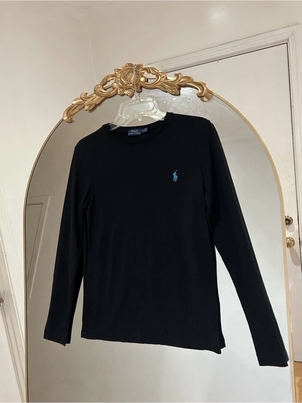 Polo Ralph Lauren Women’s Black Longsleeve Cotton Shirt with Blue Pony, Size M